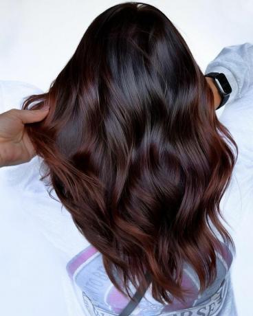 Rambut Kayu Coklat Gelap dan Merah Mengkilap