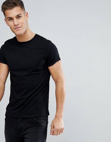 Asos Design T -shirt med rund hals och rulleärm i svart