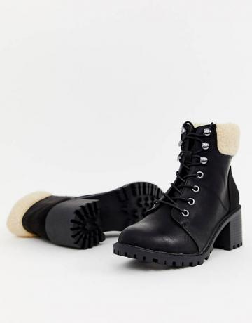 Nový vzhled Shearling šněrovací boty na podpatku v černé barvě