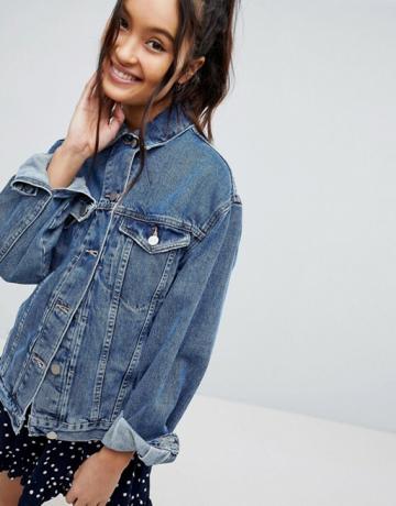 Asos Design Denim Girlfriend Jacket En Bleu Délavé