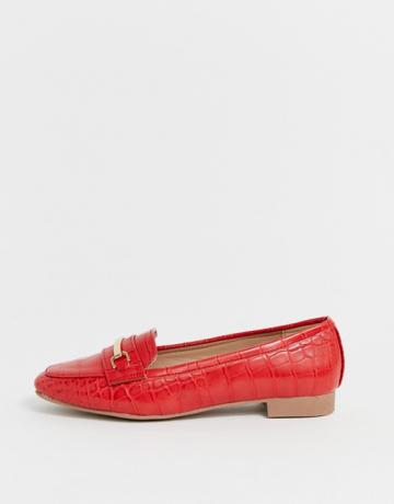 New Look – Weit geschnittener Loafer mit Kroko-Effekt in leuchtendem Rot