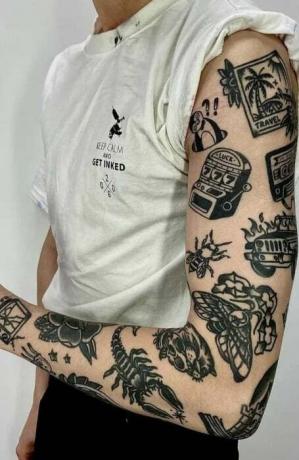 Patchworkové tetovanie na rukávoch