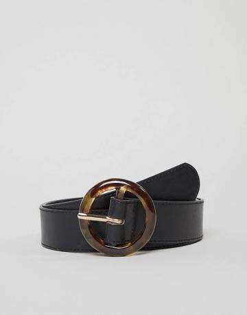 Cintura di jeans in vita e fianchi neri con fibbia a cerchio in tartaruga glamour