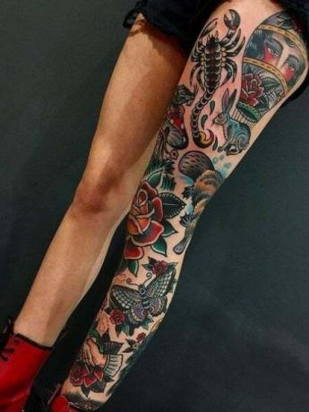 American Traditional Tattoo Leg Sleeve2