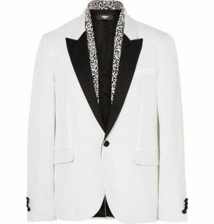 თეთრი Slim Fit Leopard Print მორთული Slub Silk Blazer