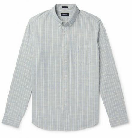 Button Down Collar Striped Cotton Chambray Shirt