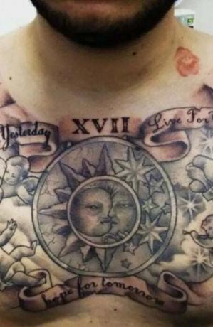 Auringon ja kuun rintalastan tatuointi 