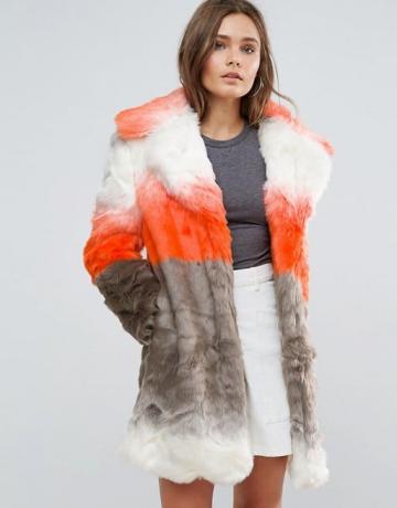 Efektowny płaszcz ze sztucznego futra w kolorze ombre
