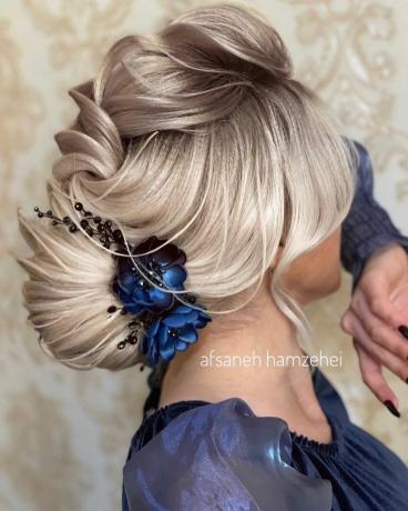 Prom Blonde Updo with Bangs