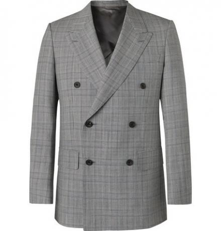 Chaqueta de traje gris de corte slim sin estructura con doble botonadura de pata de gallo de lana de verano