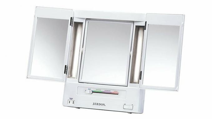 Jerdon Tri Fold Two Sided Lighted Mirror Mirror