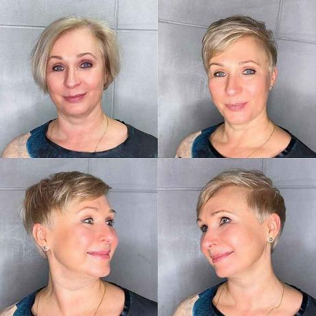 Peinado Pixie corto para mujeres mayores con cabello ralo