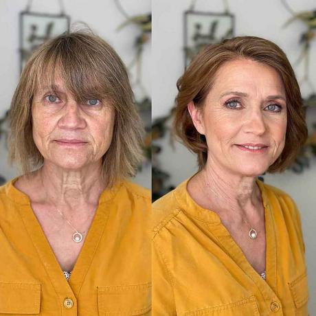 Zlatá popolavá hnedá zimná farba na vlasy pre ženy nad 70 rokov