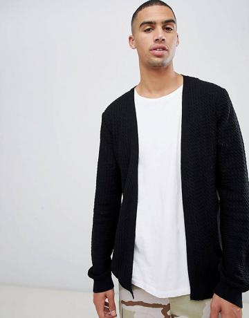 Ľahký pletený káblový sveter Asos Design v čiernej farbe