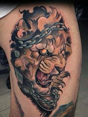 Neo Traditional Lion Tattoo 1