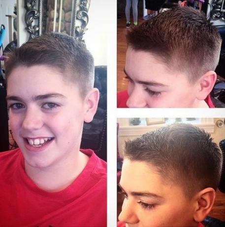 Hagyományos, ecsetre vágott srácok frizurája 12 éveseknek