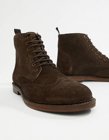 Walk London Darcy Brogue -støvler i brun semsket skinn
