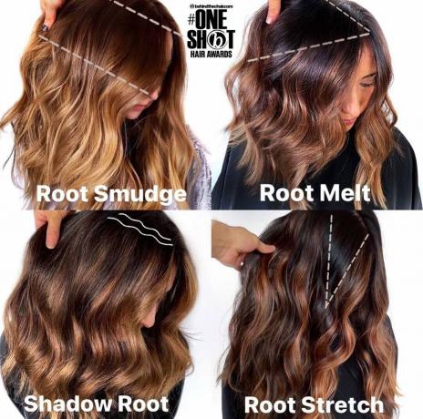 Root Smudge und Root Melt auf brünettem Haar