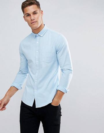Tenká košeľa Asos Design Casual Slim Oxford v modrej farbe
