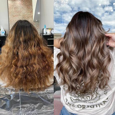 Fotografii pentru tratamentul părului Olaplex Salon înainte și după
