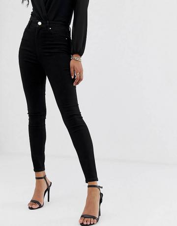 Asos Design Ridley High Wistist Skinny Jeans In Clean Black