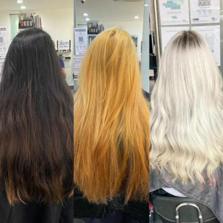 Oranžové vlasy jako fáze odbarvování hnědých vlasů