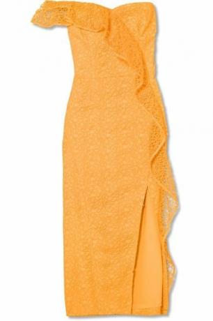 REBECCA VALLANCE Baha midi-jurk van guipurekant met één schouder