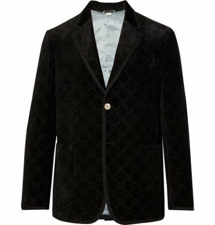Чорний вишитий оксамитовий пиджак з оздобленням Grosgrain