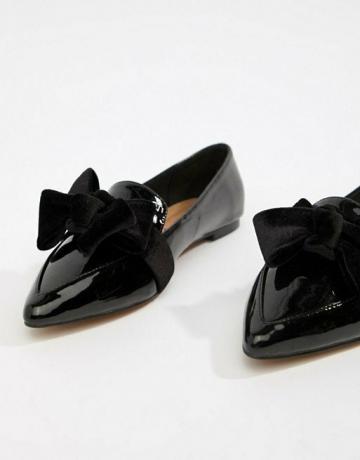 Asos Design Ludo Bow Pointed Ballet Flats สีดำ