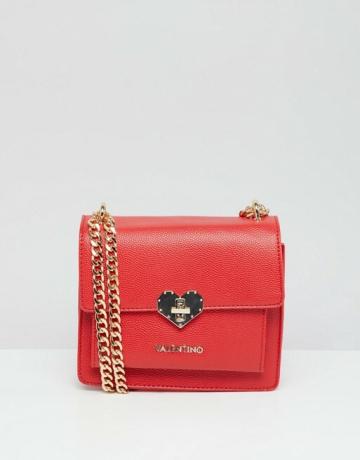 Mini taška Valentino by Mario Valentino s červeným srdiečkovým zámkom a detailom