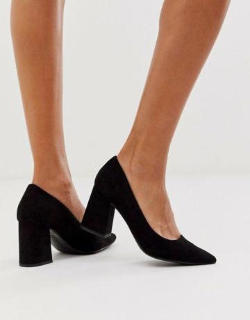 काले रंग में नया रूप नकली साबर एड़ी के जूते