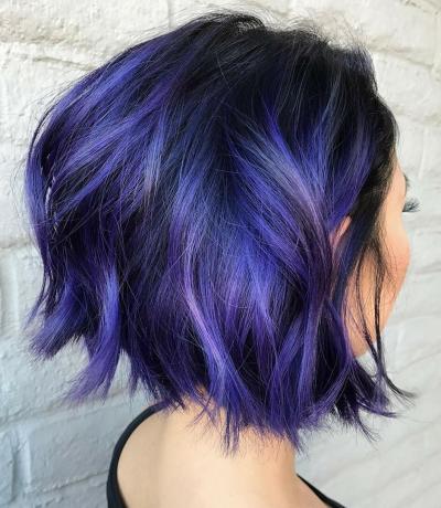 黒髪に紫と青のBalayage