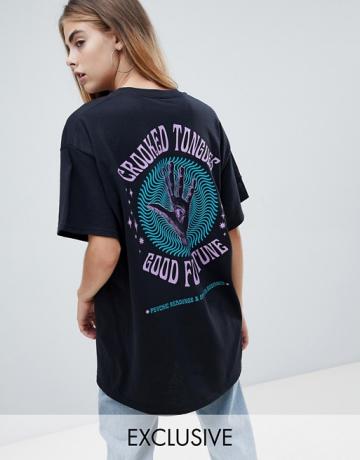 Crooked Tongues Oversized T Shirt Black With Good Fortune
