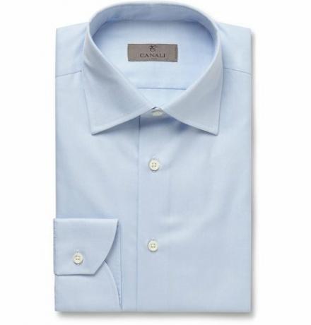블루 슬림 핏 코튼 트윌 셔츠