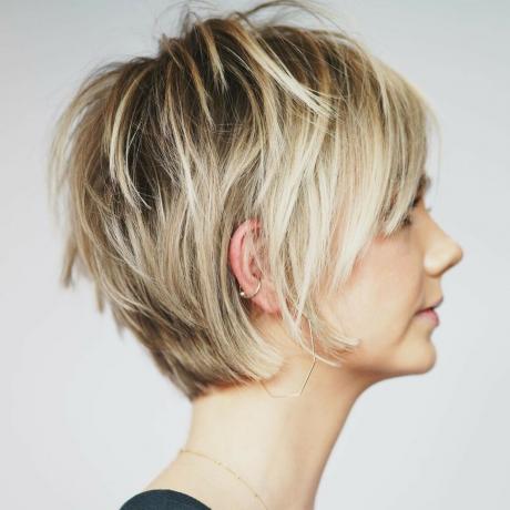 Messy Blonde Pixie with Dark Roots