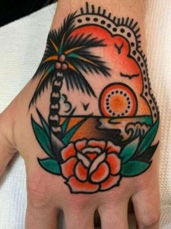 Amerikanische traditionelle Sonne und Palme Tattoo (1)