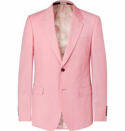 Chaqueta de traje rosa de corte slim en mezcla de lana y mohair