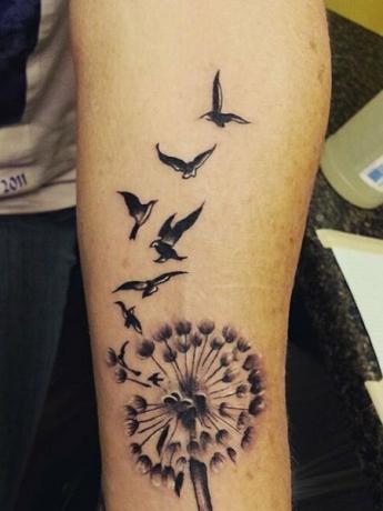 Voikukka ja lintu tatuointi