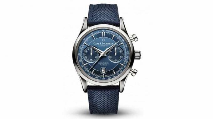Carl F. Pánske hodinky Bucherer Manero Flyback Chronograph s automatickým modrým ciferníkom