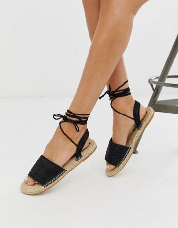 Asos Design Josy tkane ravne sandale od espadrile u crnoj boji