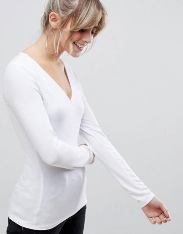 „Asos Design Ultimate“ viršus su ilgomis rankovėmis ir baltos spalvos kaklu