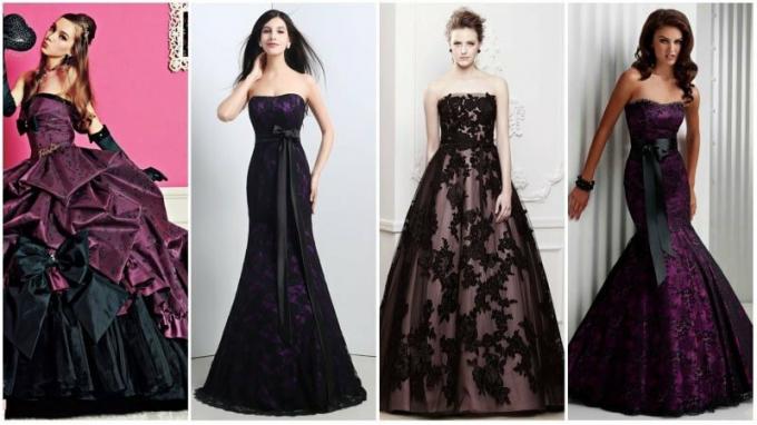 Čierne a fialové svadobné šaty