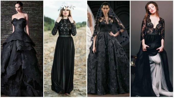Čierne gotické svadobné šaty