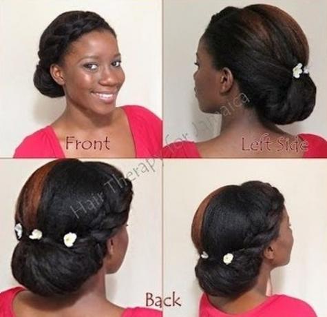 siyah kadınlar için örgülü topuz kabarık saç modeli