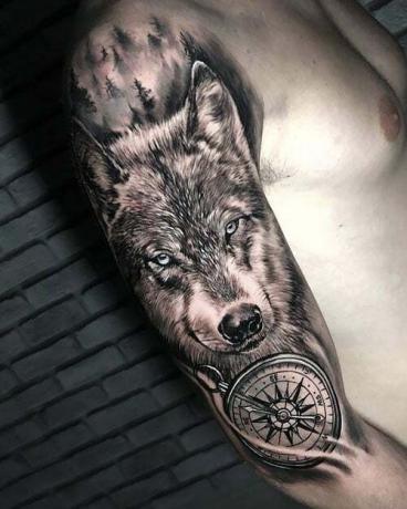 Wilk pół rękawa tatuaż