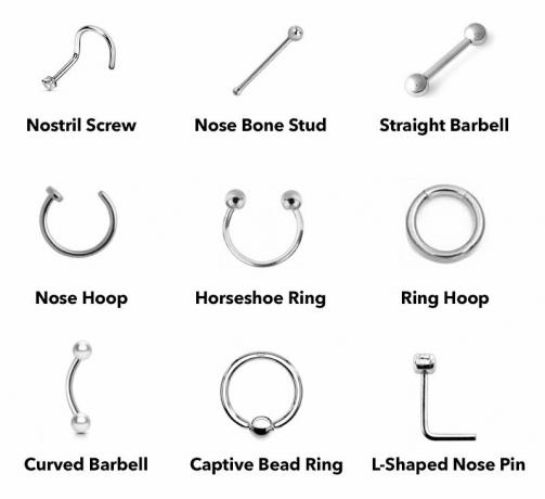 Smykker og materiale som skal brukes til nesepiercing