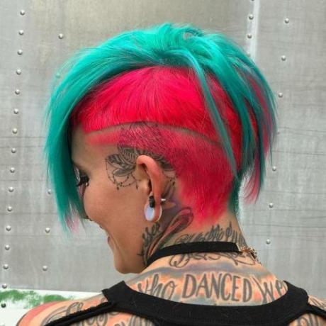 Neon Teal and Pink Undercut Bob