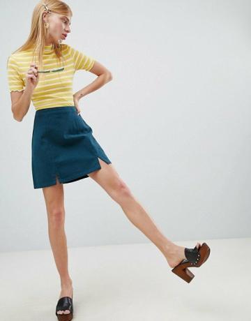 Asos Design – Spódnica mini z rozcięciem z przodu w kolorze szmaragdowej zieleni
