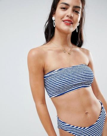 Asos Design Mix A Match Stripe Crinkle Bandeau Bikini Top