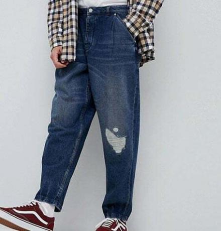 Asos Jeans Oversized In Dark Wash Vintage com Rip e Reparação